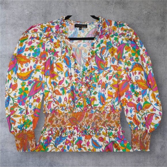 House of Harlow 1960 Nicole Richie Boho Paisley Mini Dress Medium Colorful Puff - Picture 4 of 16
